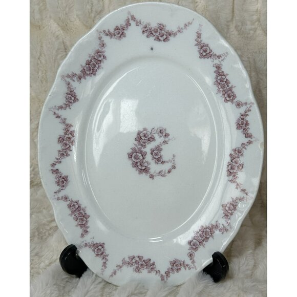 Antique 1890s John Maddock Sons Heumann Oval Platter Pink Color EUC VERY RARE - Picture 2 of 16